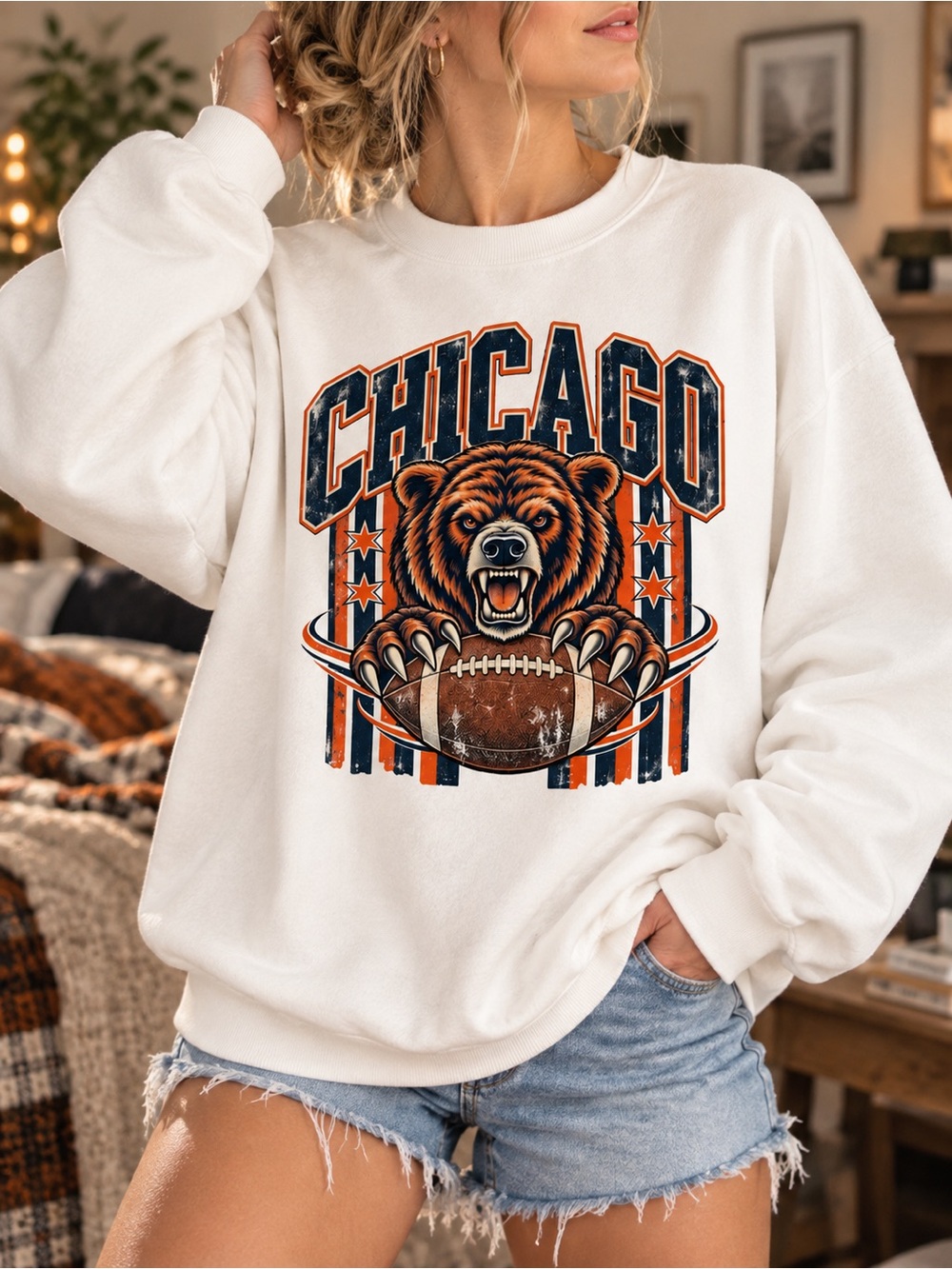 Chicago Football Sweatshirt Bear Mascot Game Day Graphic Crewneck